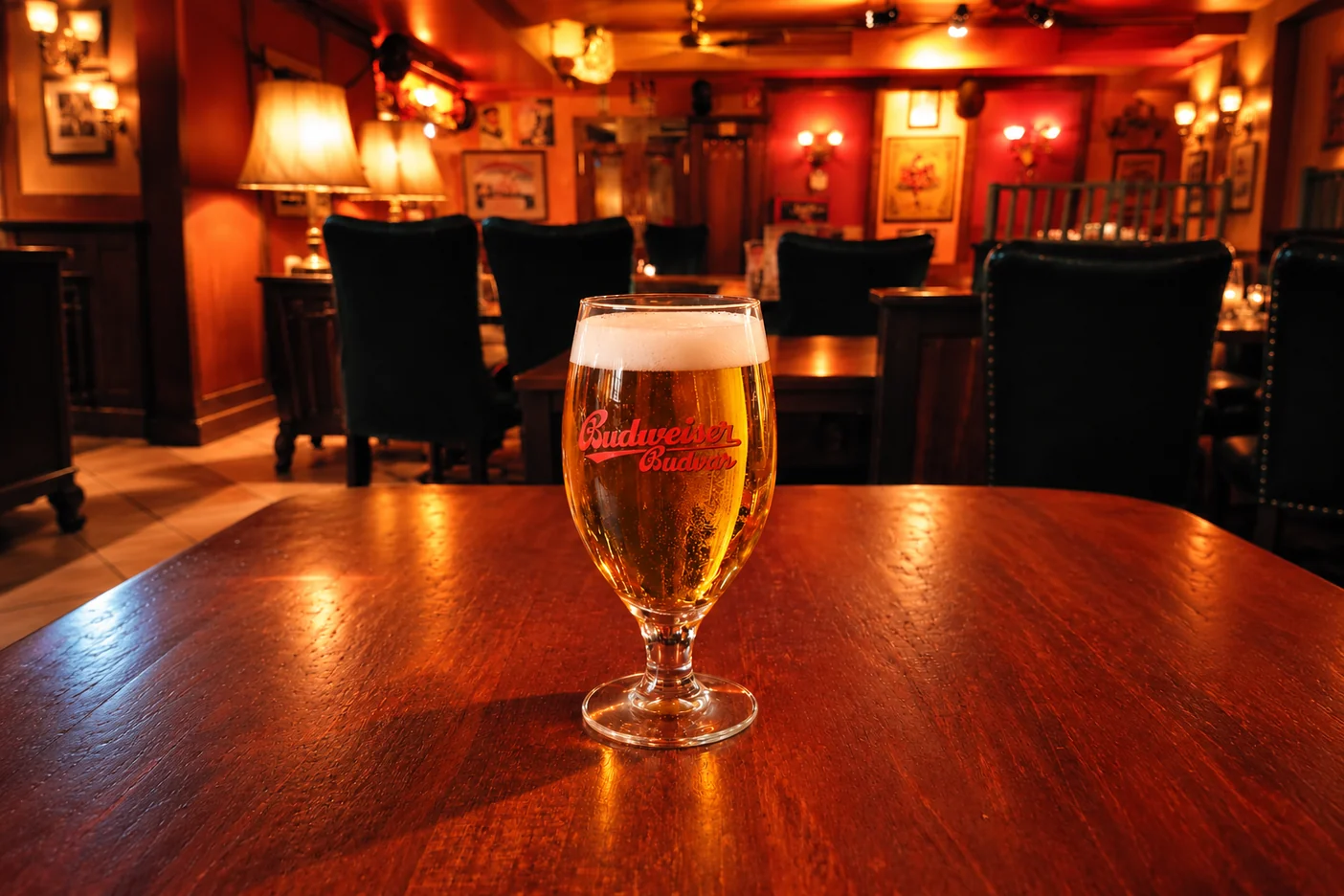 Budweiser Budvar auf dem Holztisch im MABEL’S